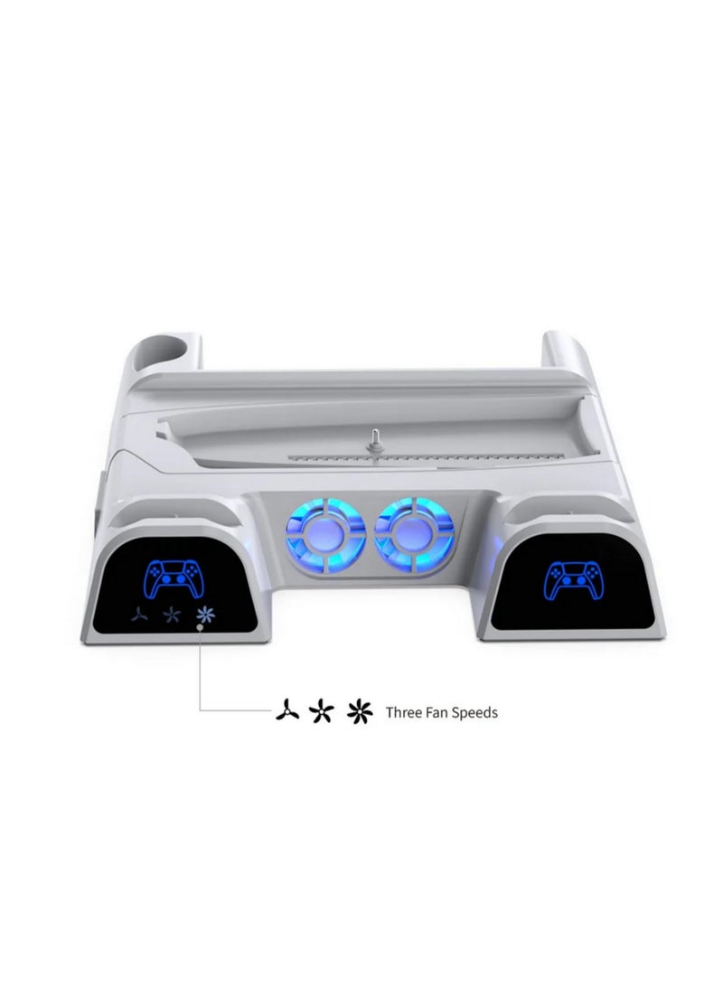 1pcs Multifunctional Cooling Charging Base Dock for PS5 Slim and PS5 Pro with Charging Light Disc Storage Rack and Vertical Stand for PS5 Game Controller Charging and Host Heat Dissipation - Image 2